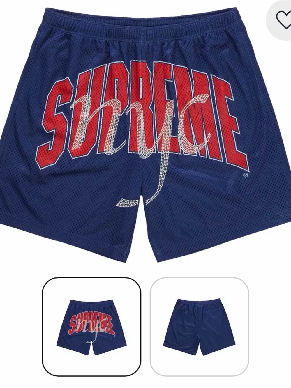 Supreme Navy Mesh Shorts with Red Script Logo